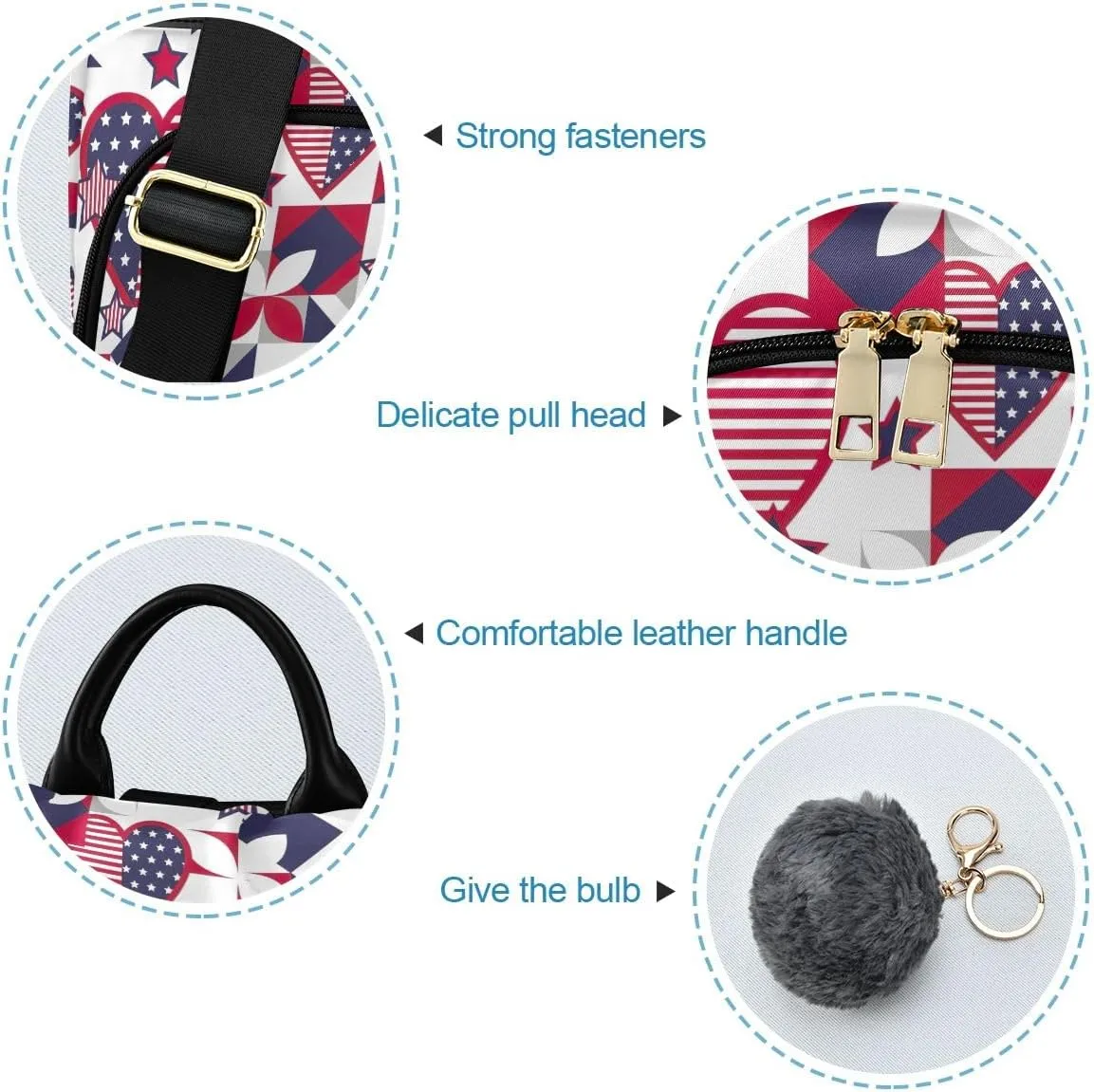 Backpack Purse for Women American Stars USA White Anti Theft Travel Bag Fashion Pompom Backpack for Hiking