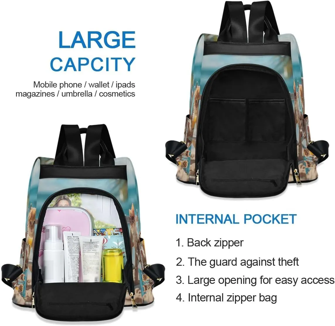 Backpack Purse for Women Cats in Beach Chairs Anti Theft Travel Bag Fashion Pompom Backpack for Hiking