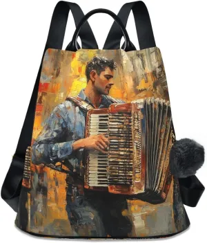 Backpack Purse for Women Fashion Travel Anti-theft Accordion Player 2 Daypack Casual Shoulder Bag Medium Size