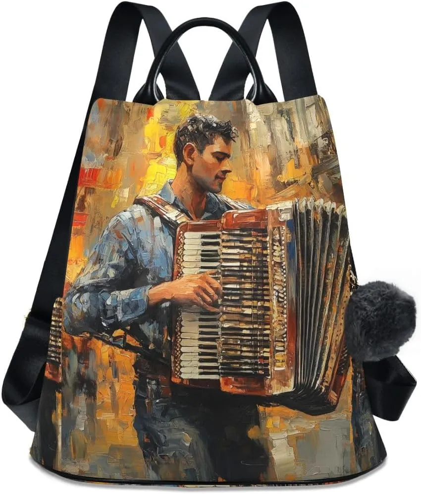Backpack Purse for Women Fashion Travel Anti-theft Accordion Player 2 Daypack Casual Shoulder Bag Medium Size