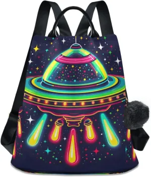 Backpack Purse for Women Fashion Travel Anti-theft Neon Ufo Spacecraft Daypack Casual Shoulder Bag Medium Size