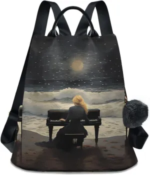 Backpack Purse for Women Fashion Travel Anti-theft Pianist Painting Daypack Casual Shoulder Bag Medium Size