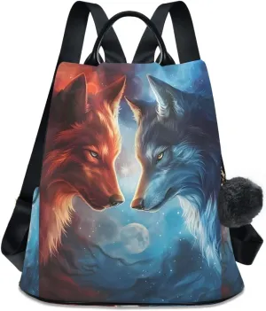 Backpack Purse for Women Fashion Travel Anti-theft Wolf Confront Daypack Casual Shoulder Bag Medium Size