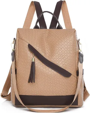 Backpack Purse for Women Leather Anti-theft Shoulder Bags Fashion Convertible Lightweight Travel Bag Women's Handbag (khaki)