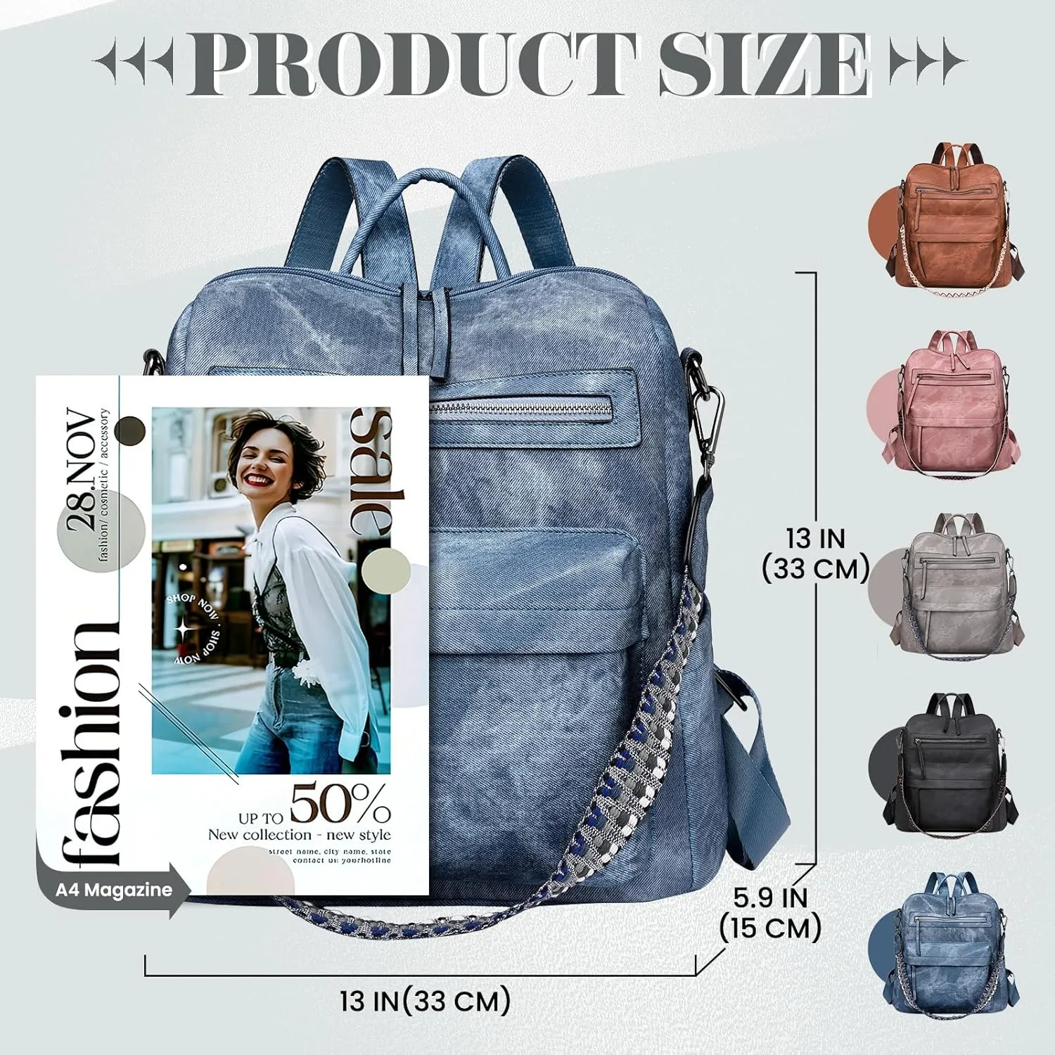 Backpack Purse for Women, PU Leather Back pack Purse, Multiple Pockets Anti Theft Back pack with Adjustable Straps, Women Backpack for Daily Work Travel, Blue