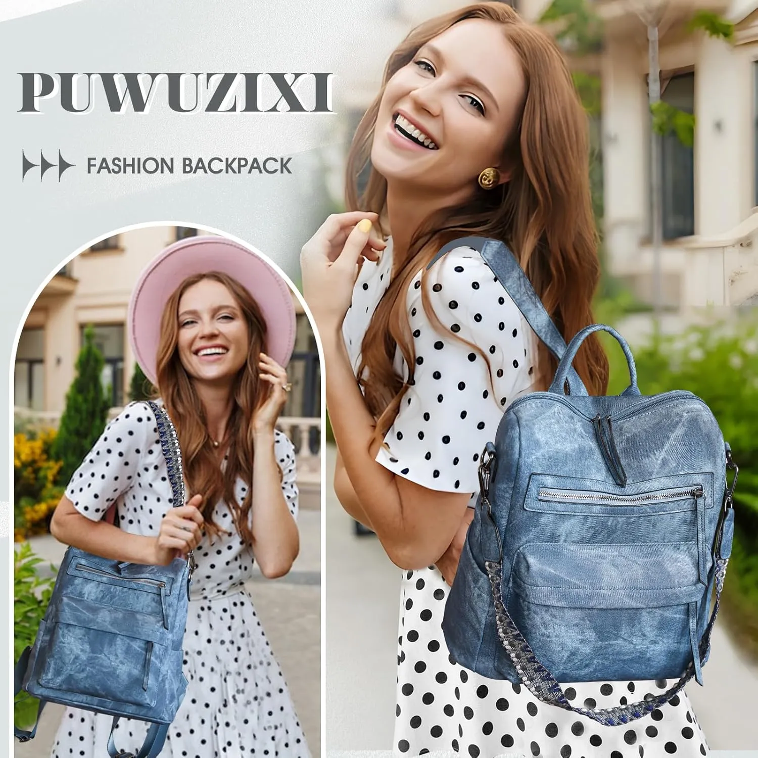 Backpack Purse for Women, PU Leather Back pack Purse, Multiple Pockets Anti Theft Back pack with Adjustable Straps, Women Backpack for Daily Work Travel, Blue