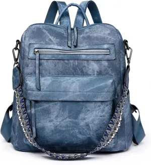 Backpack Purse for Women, PU Leather Back pack Purse, Multiple Pockets Anti Theft Back pack with Adjustable Straps, Women Backpack for Daily Work Travel, Blue