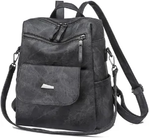 Backpack Purse for Women Pu Leather Travel Backpack Ladies Shoulder Bags Anti-theft Satchel Handbag (Black)