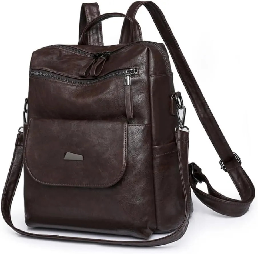 Backpack Purse for Women Pu Leather Travel Backpack Ladies Shoulder Bags Anti-theft Satchel Handbag (Coffee)