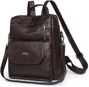 Backpack Purse for Women Pu Leather Travel Backpack Ladies Shoulder Bags Anti-theft Satchel Handbag (Coffee)