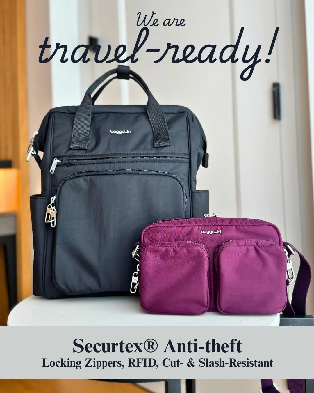 Baggallini Securtex Anti-Theft Windsor Backpack for Travel, Work & Collage, RFID & Locking Zipper, Up to 16" Laptop