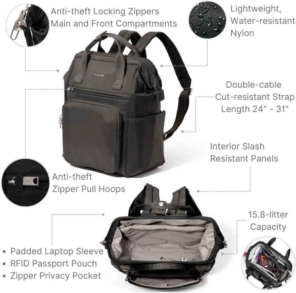 Baggallini Securtex Anti-Theft Windsor Backpack for Travel, Work & Collage, RFID & Locking Zipper, Up to 16" Laptop