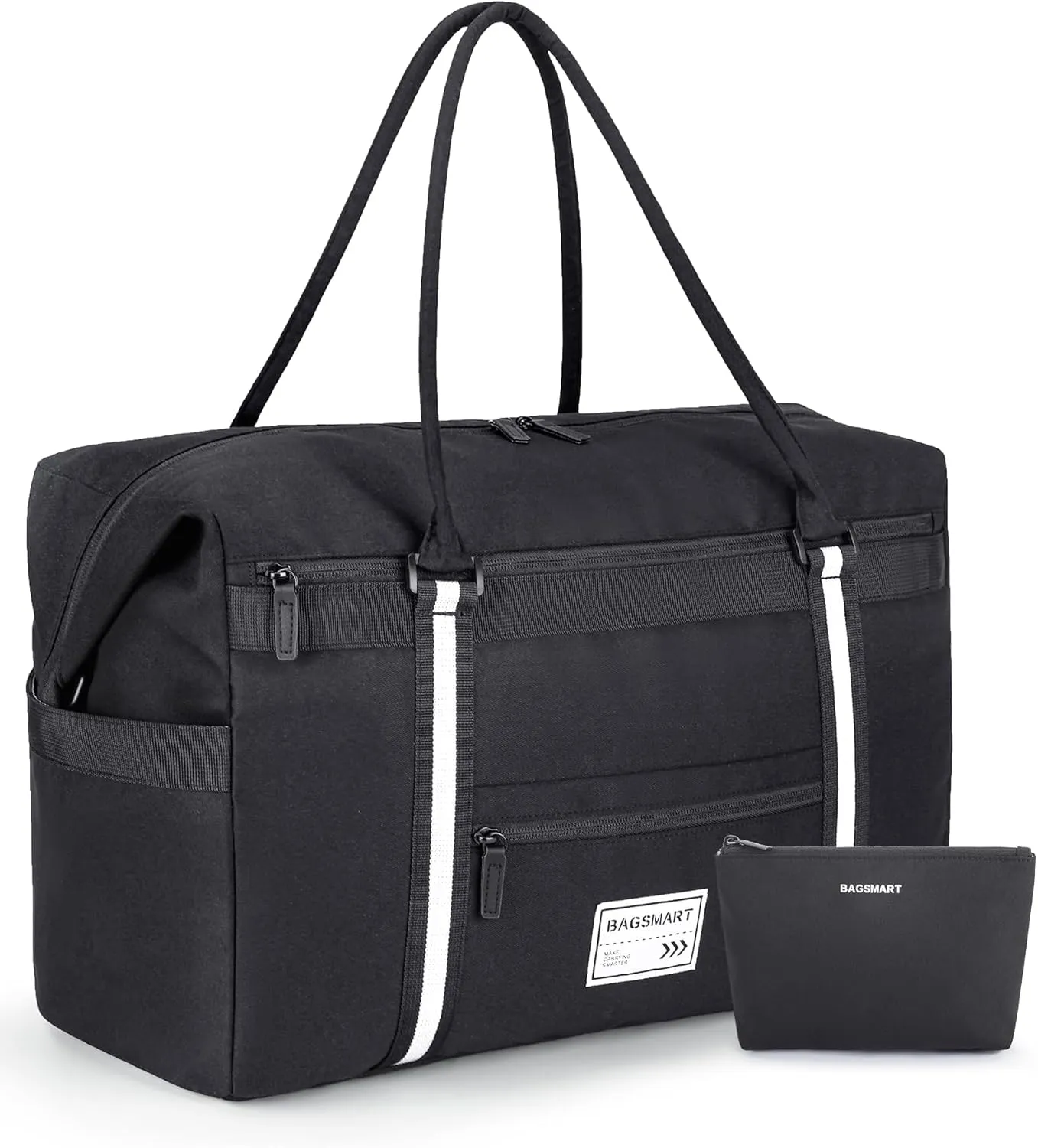 BAGSMART Travel Duffle Bag for Women, Multi Pockets Carry On Weekender Overnight Bag, Large Travel Tote for Personal Items, Black