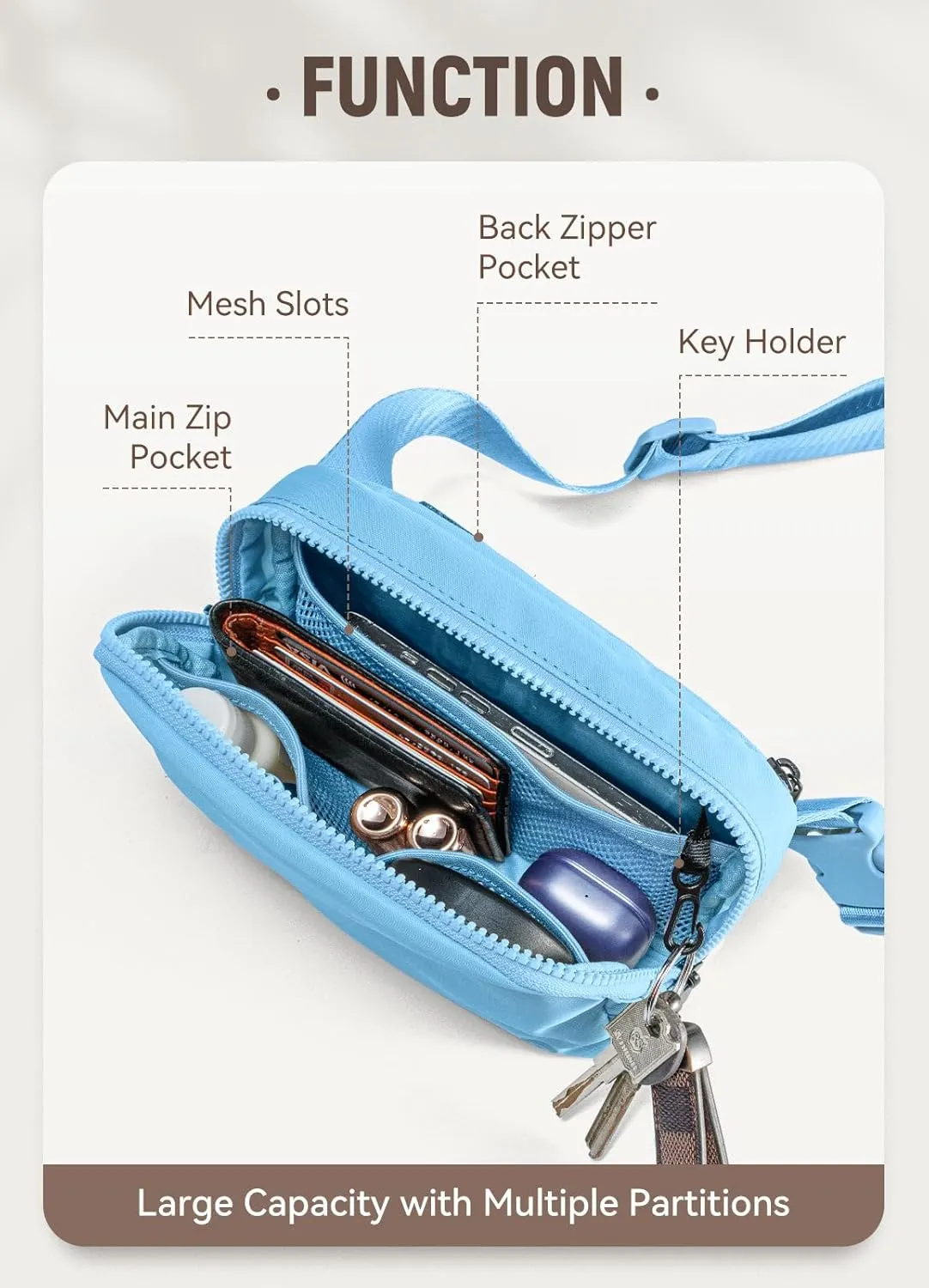 BALEAF Belt Bag for Women Fanny Pack Crossbody Adjustable Strap Everywhere Waist Packs Workout Running 2L Blue