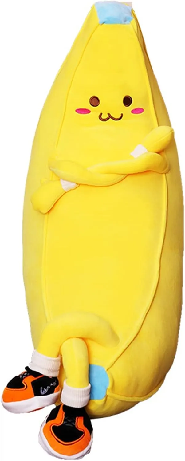 Banana Stuffed Animal Cute Fruit Plushie Hugging Pillow Long Plush Toys Sleeping Doll Gift for Birthday, Valentine, Christmas