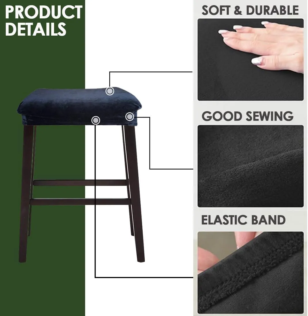 Bar Stool Cover Rectangle Set of 2 Velvet Stretch Counter Height Bar stools Slipcovers Saddle Stool Slipcover Bench Seat Protector Backless Bar Stools Covers for Kitchen Counter Black