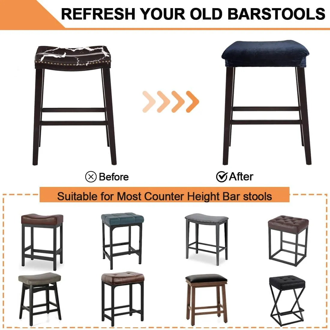 Bar Stool Cover Rectangle Set of 2 Velvet Stretch Counter Height Bar stools Slipcovers Saddle Stool Slipcover Bench Seat Protector Backless Bar Stools Covers for Kitchen Counter Black