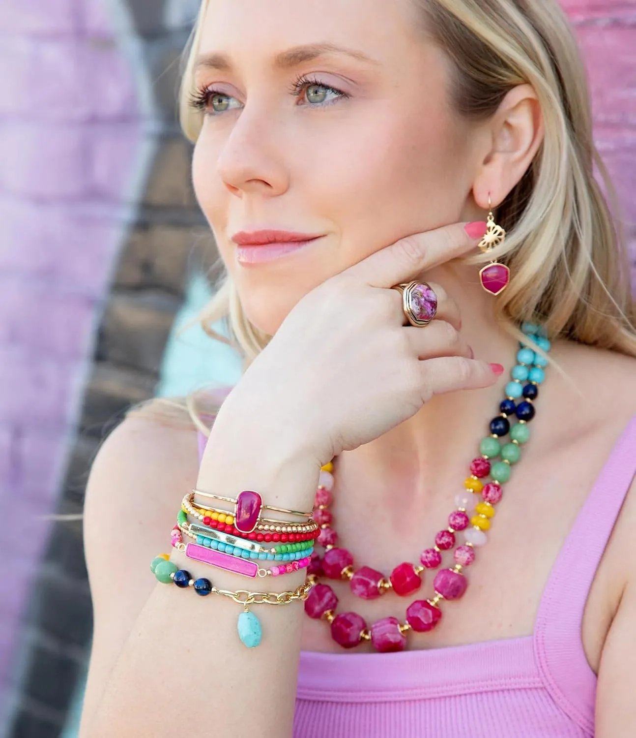 Barse Jewelry Colorful Serape Multi Stone Statement Necklace