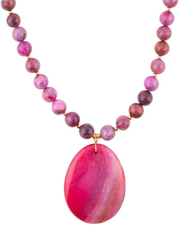 Barse Jewelry Pink Magenta Dreams Agate Slab Pendant Necklace
