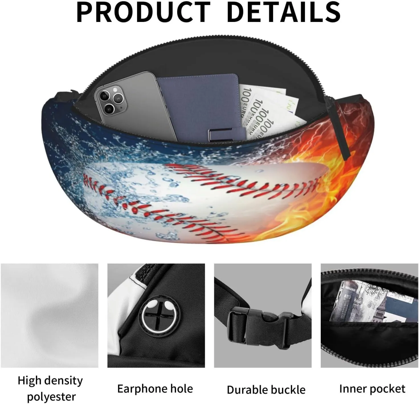 Basketball Football Baseball Rugby Waist Packs Unisex Adjustable Shoulder Strap Messenger Bag Sports Travel Running Leisure Waist Bag