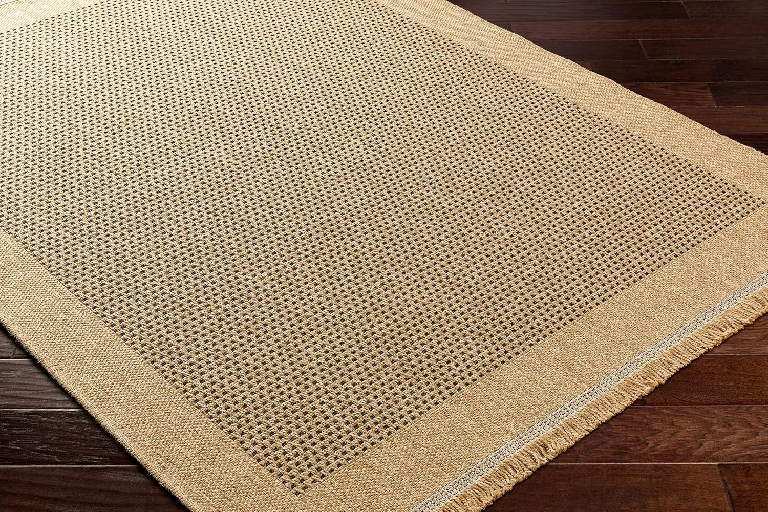 Bast Bordered with Fringe Runner Rug - Outdoor Safe - Light Beige, Walnut, Faded Driftwood - 2'7" x 7' Runner