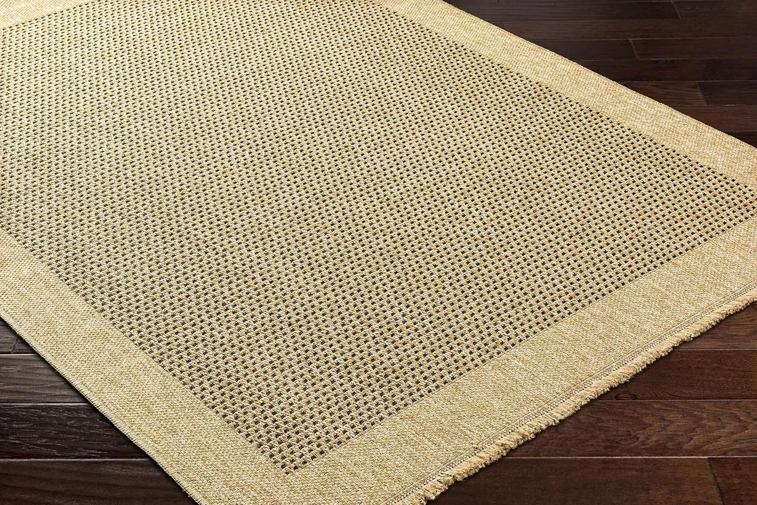 Bast Bordered with Fringe Runner Rug - Outdoor Safe - Light Beige, Walnut, Faded Driftwood - 2'7" x 7' Runner
