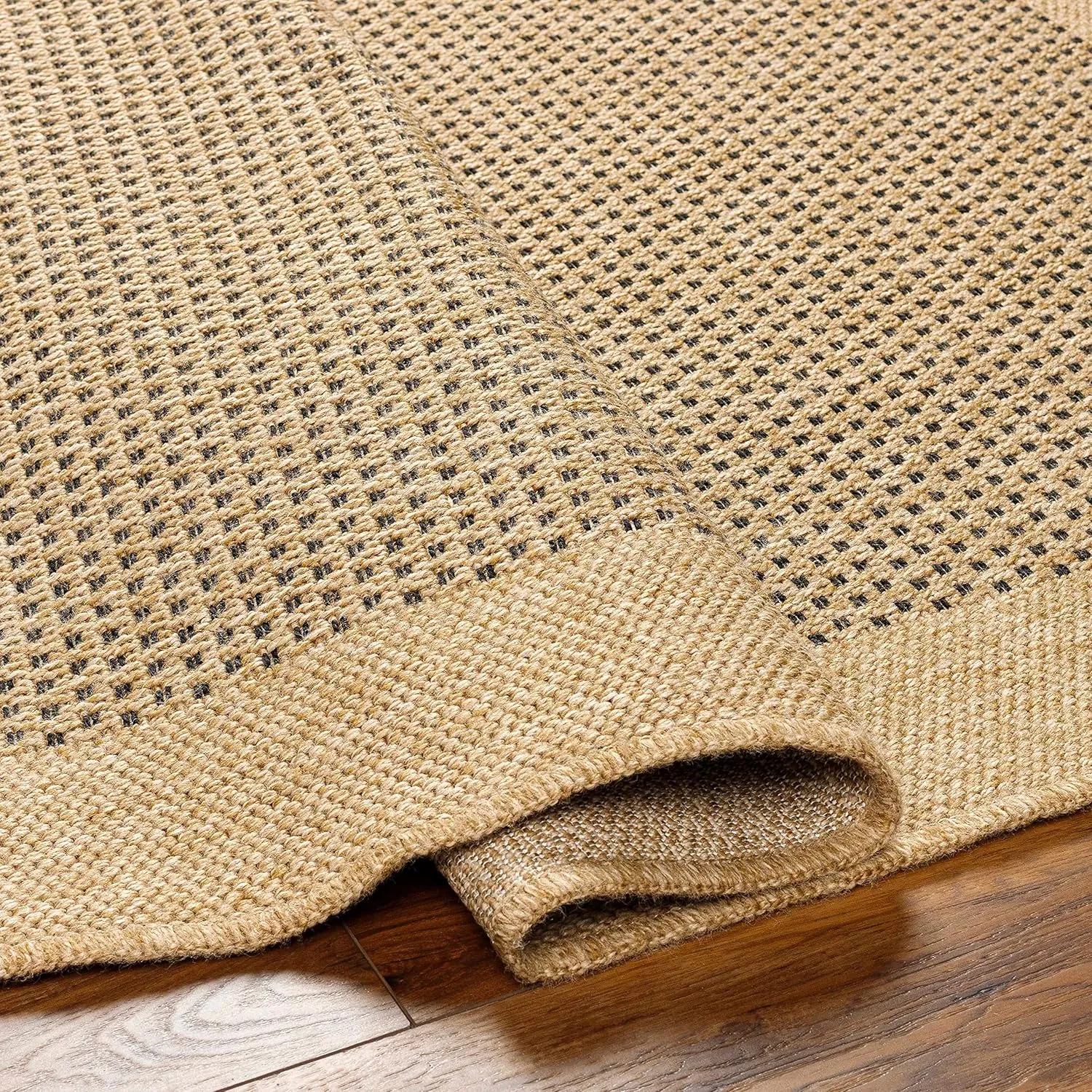 Bast Bordered with Fringe Runner Rug - Outdoor Safe - Light Beige, Walnut, Faded Driftwood - 2'7" x 7' Runner