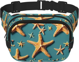 Beach Starfish Print Square Waist Purse Double Layer Fanny BagTrendy Travel Waist Bag for Men and Women