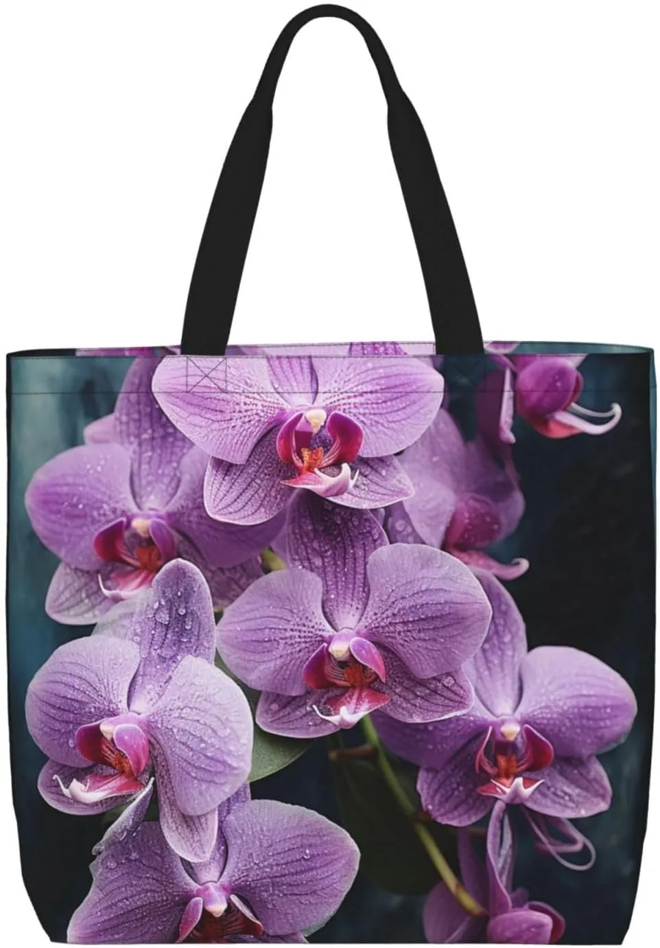 Beach Tote Bag for Women Grocery Bag Reusable Aesthetic Shopping Bags Beautiful Purple Orchids Handbag