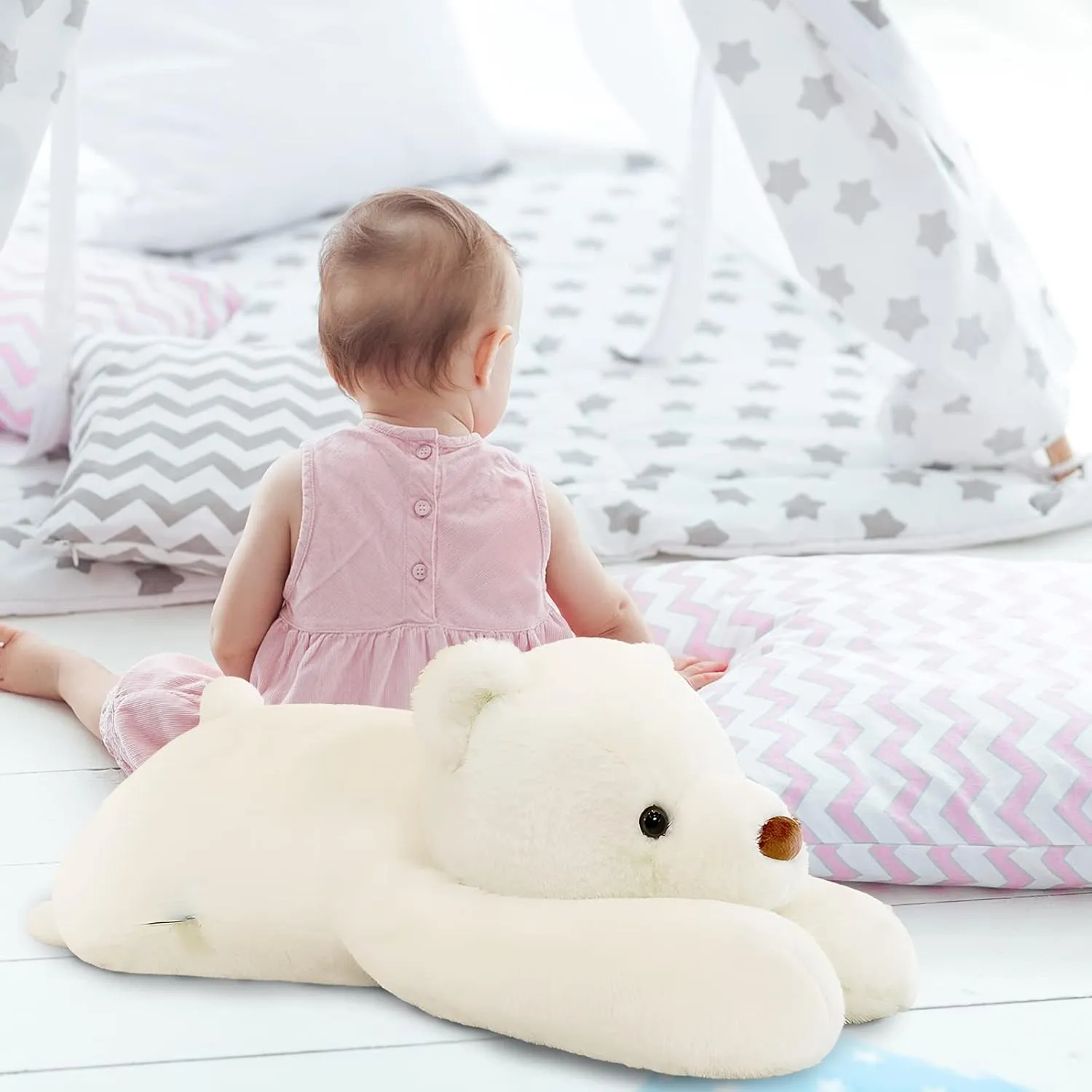 Bear Stuffed Animal Plush, 39.3in Cute Soft Big White Hugging Polar Bear Plushies Pillow Toys Doll Kawaii Birthday Gift for for Adults Kids Boys Girls