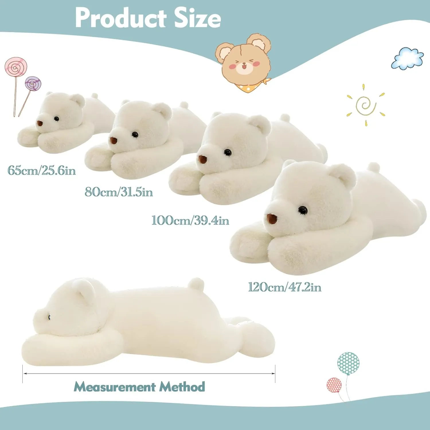 Bear Stuffed Animal Plush, 39.3in Cute Soft Big White Hugging Polar Bear Plushies Pillow Toys Doll Kawaii Birthday Gift for for Adults Kids Boys Girls