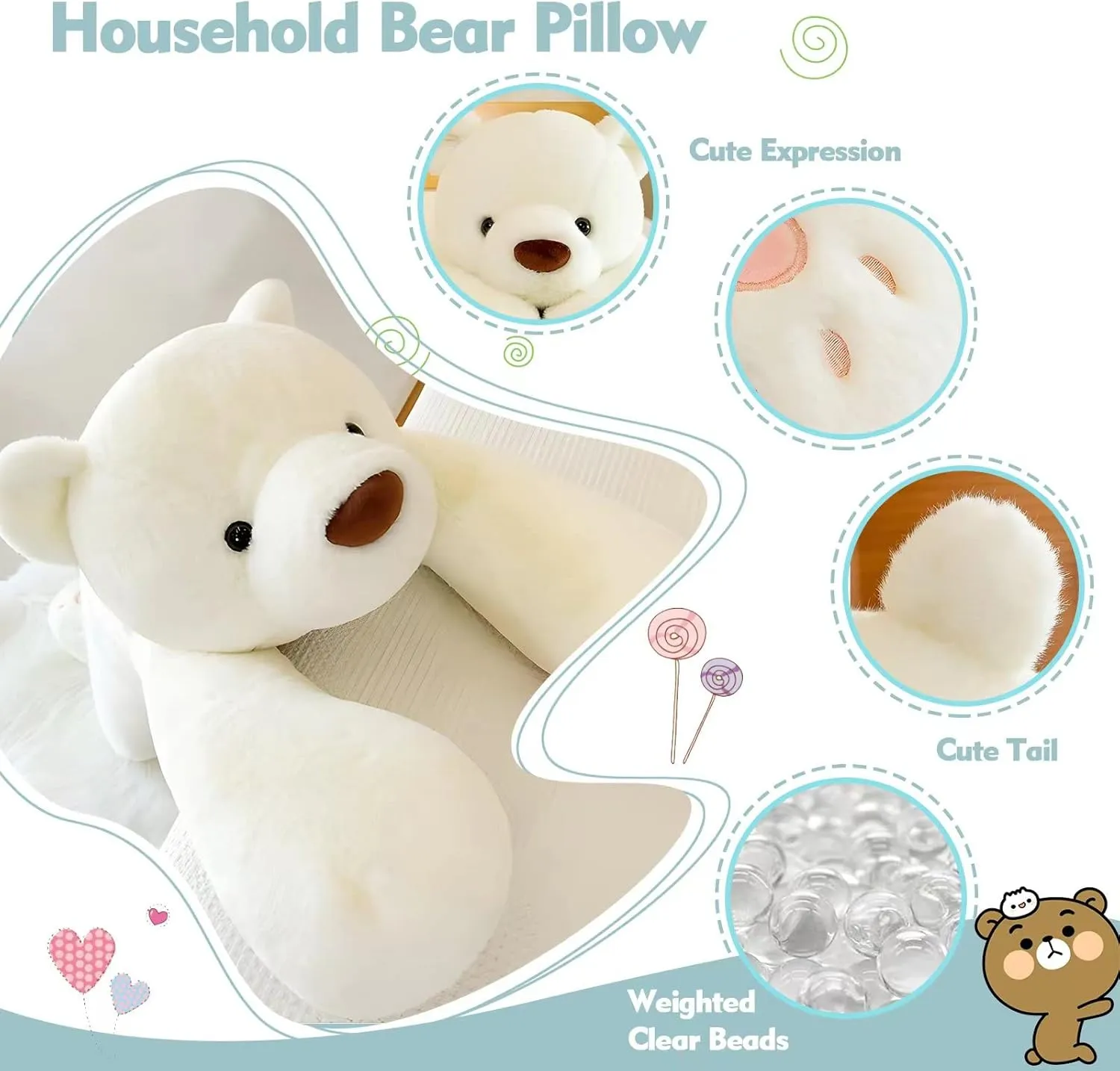 Bear Stuffed Animal Plush, 39.3in Cute Soft Big White Hugging Polar Bear Plushies Pillow Toys Doll Kawaii Birthday Gift for for Adults Kids Boys Girls