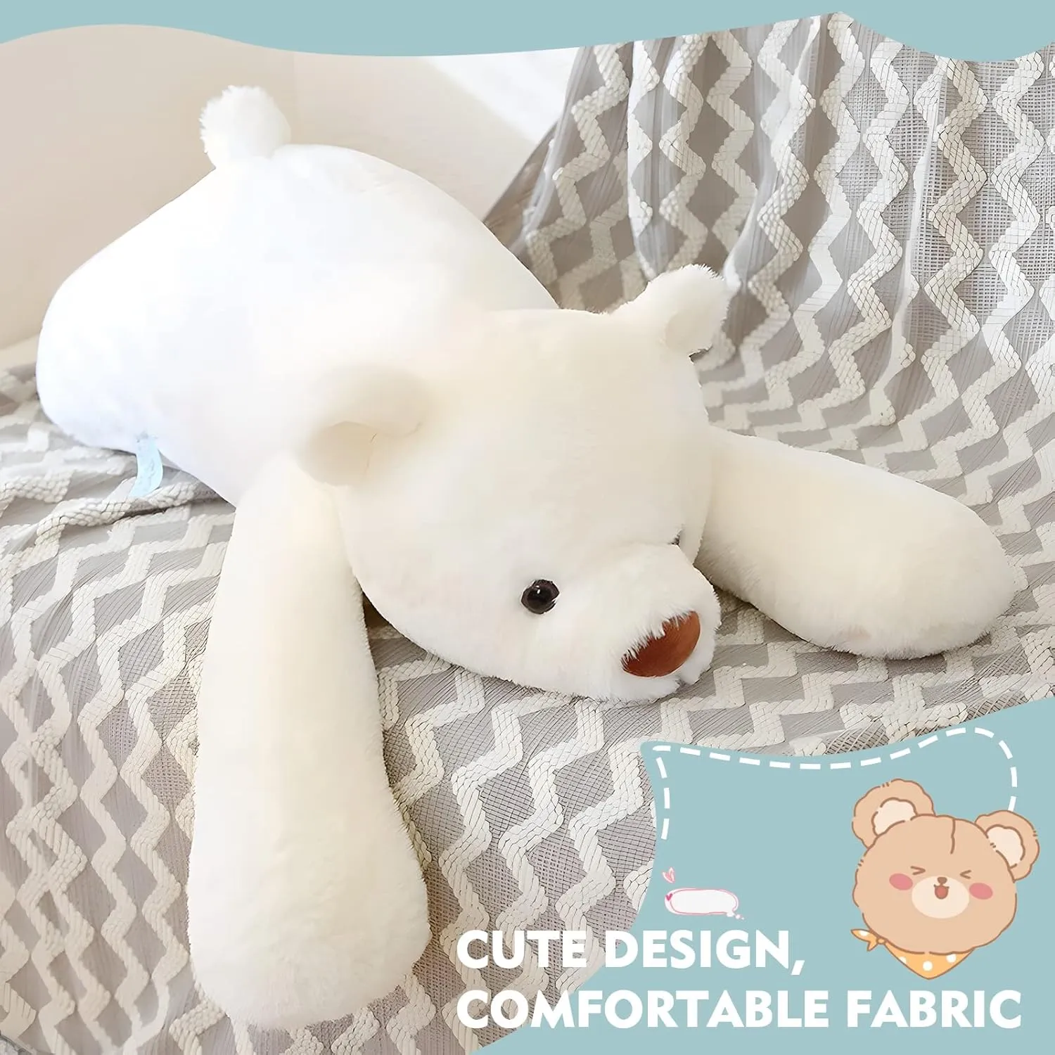 Bear Stuffed Animal Plush, 39.3in Cute Soft Big White Hugging Polar Bear Plushies Pillow Toys Doll Kawaii Birthday Gift for for Adults Kids Boys Girls