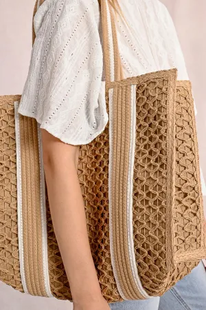 Beige Woven Basket Bag