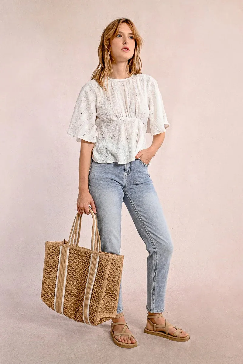 Beige Woven Basket Bag