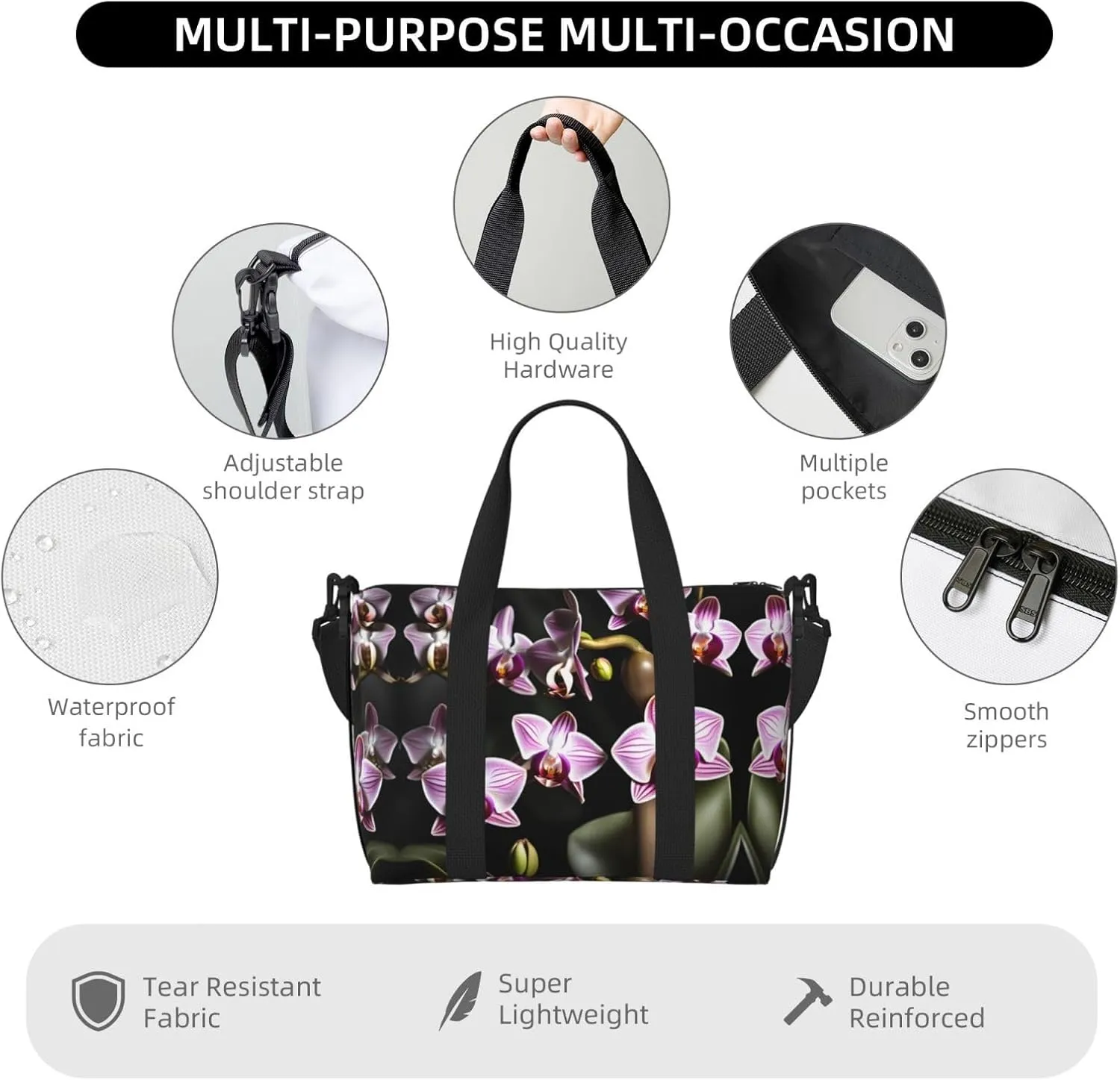 Bell Orchid Pattern Travel Bags, Weekender Carry On For Women, Sports Gym Bag, Workout Duffel Bag,Overnight