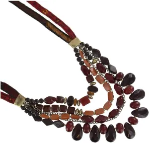 Ben Amun Multi Strand Ox Blood Red Brown Gold Tone Chain Bead Necklace Long 34" Fashion Necklaces Trendy Accessories Stylish Additions Chic Details