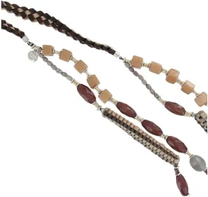 Ben Amun Signed Long Brown Gray Cord Multi Color Beaded Layered Necklace 46" Fashion Necklaces Trendy Accessories Stylish Additions Chic Details