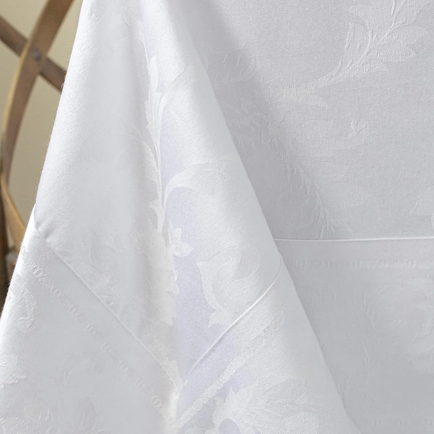 Benson Mills Harmony Scroll Woven Damask Fabric Tablecloth, Everyday, Parties, Special Occasions, Weddings and Holiday Table Cloth (60" X 144" Rectangular, White)
