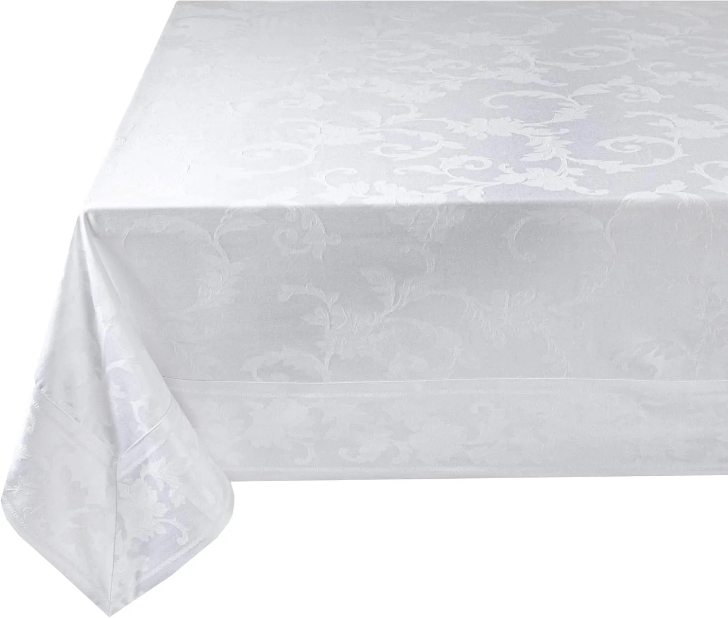 Benson Mills Harmony Scroll Woven Damask Fabric Tablecloth, Everyday, Parties, Special Occasions, Weddings and Holiday Table Cloth (60" X 144" Rectangular, White)