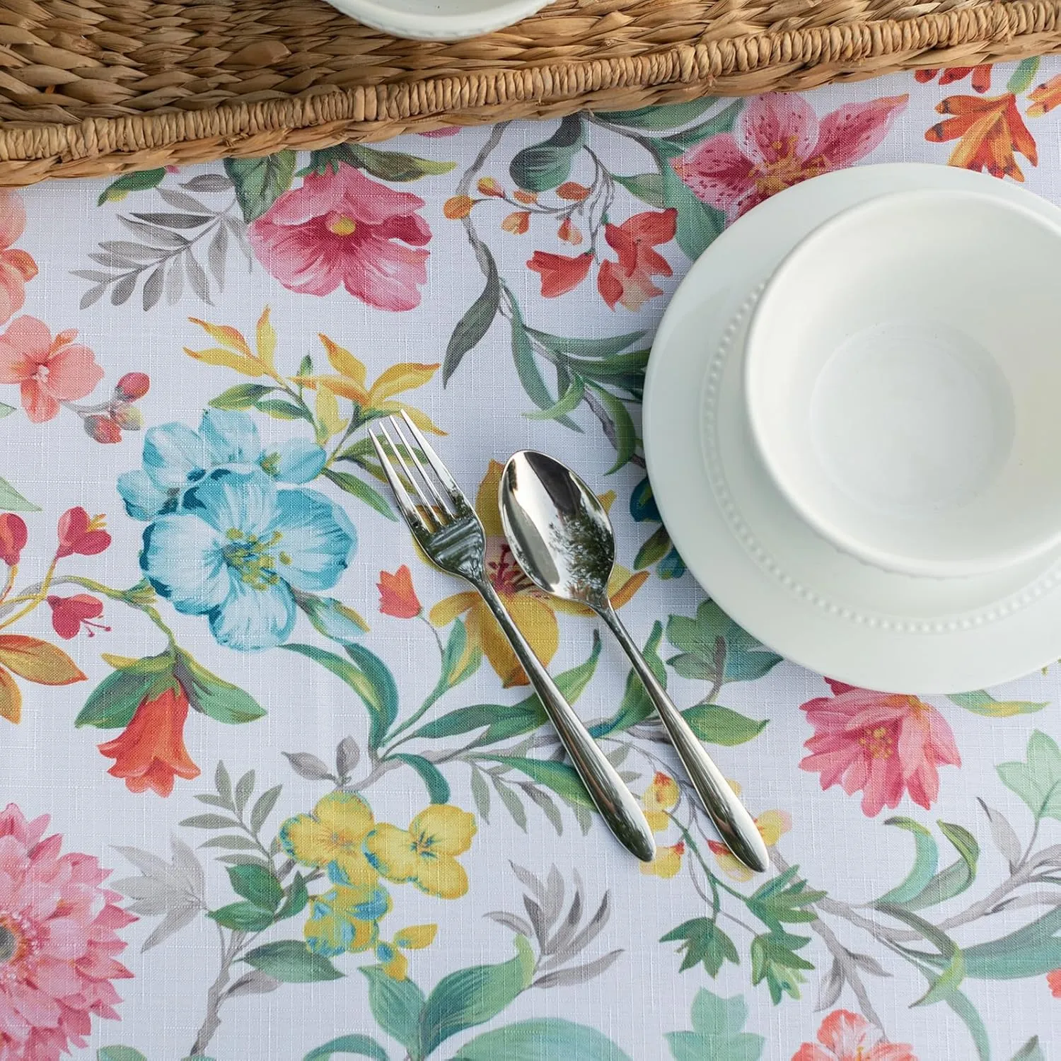 Benson Mills Spillproof Spring/Summer Durable Heavyweight Fabric Indoor Outdoor Tablecloth, Washable Table Cloth for Rectangle Tables, Picnic/Patio Table Covers (60" x 120" Rectangular, Jillian)