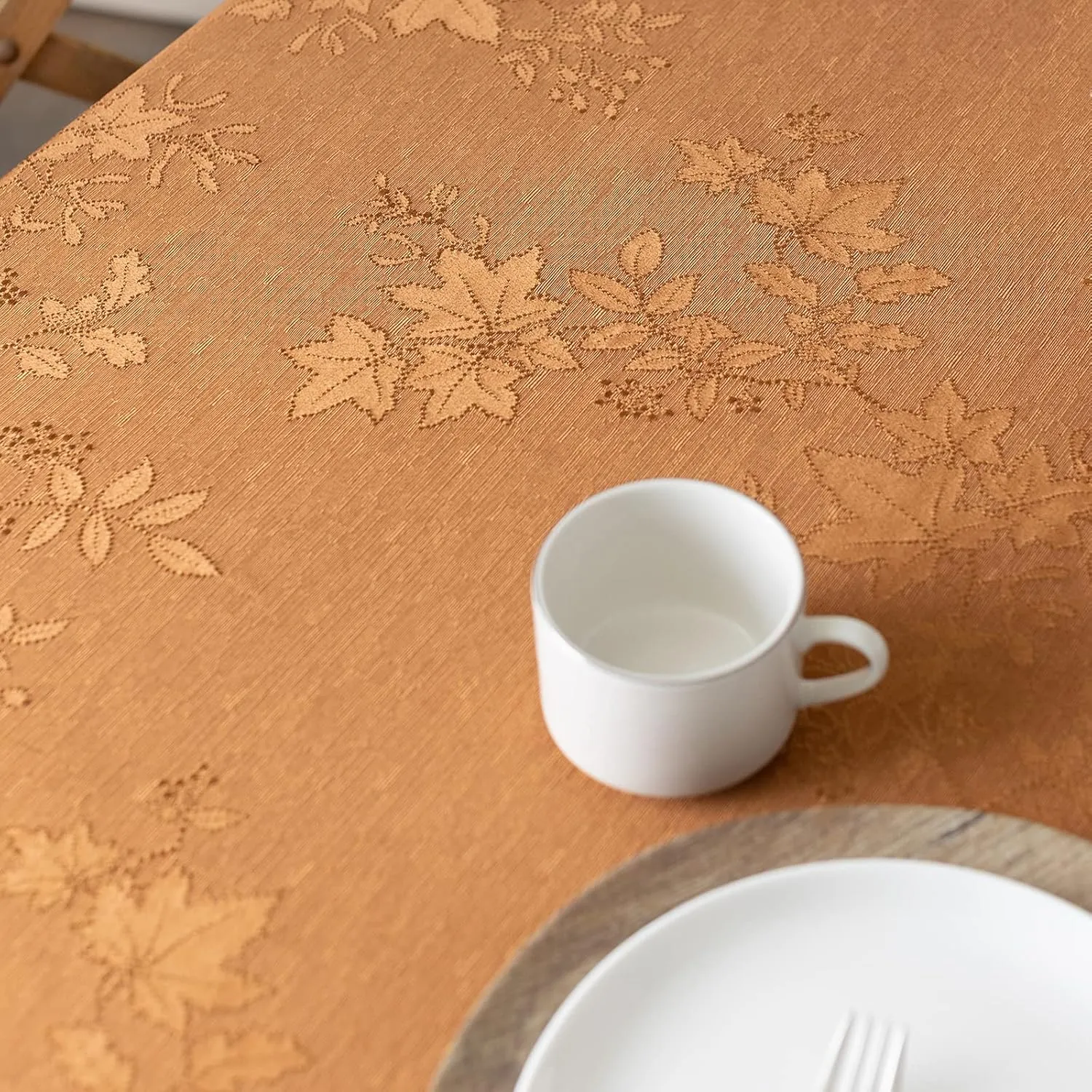 Benson Mills Tablecloth, Countryside Leaves Damask Fabric Table Cloth for Fall, Harvest & Thanksgiving (Amber, 60" x 84" Rectangular)