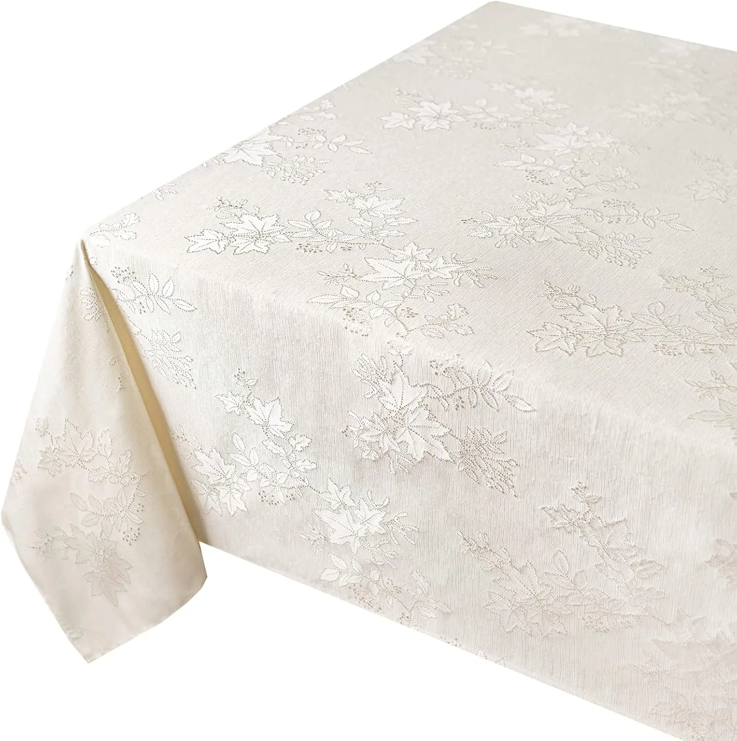 Benson Mills Tablecloth, Countryside Leaves Damask Fabric Table Cloth for Fall, Harvest & Thanksgiving (Ivory, 60" x 84" Rectangular)