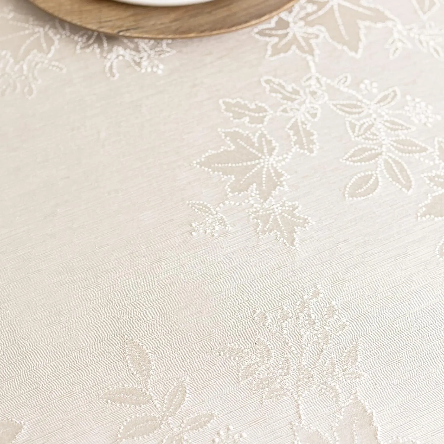 Benson Mills Tablecloth, Countryside Leaves Damask Fabric Table Cloth for Fall, Harvest & Thanksgiving (Ivory, 60" x 84" Rectangular)