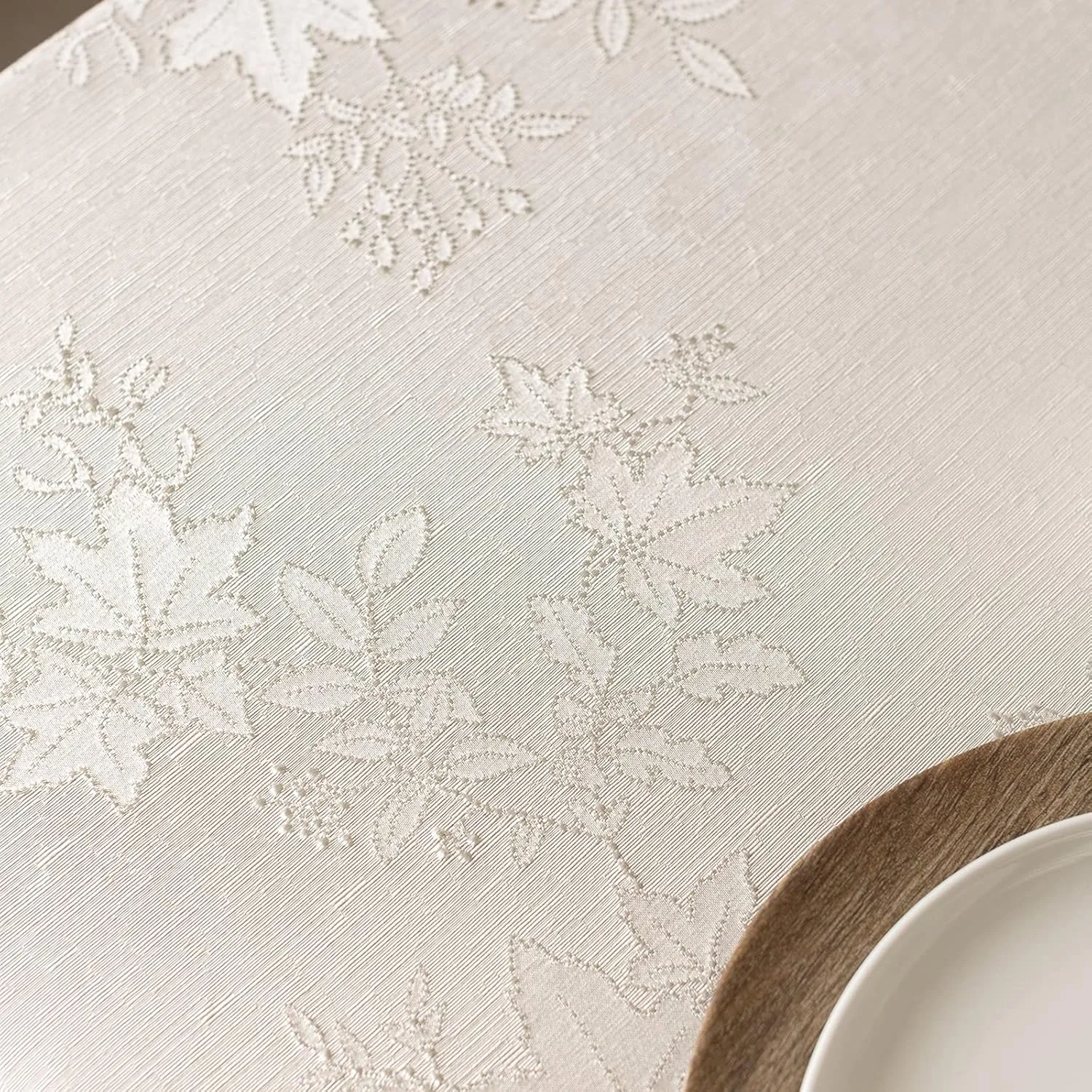 Benson Mills Tablecloth, Countryside Leaves Damask Fabric Table Cloth for Fall, Harvest & Thanksgiving (Ivory, 60" x 84" Rectangular)