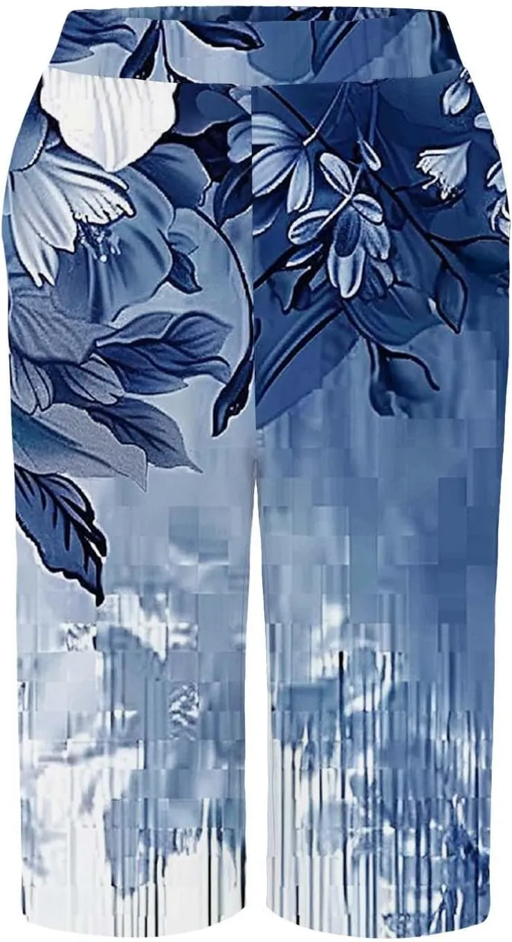 Bermuda Shorts for Women Summer High Waisted Knee Length Boho Floral Pants 2025 Beach Vacation Outfit with Pockets
