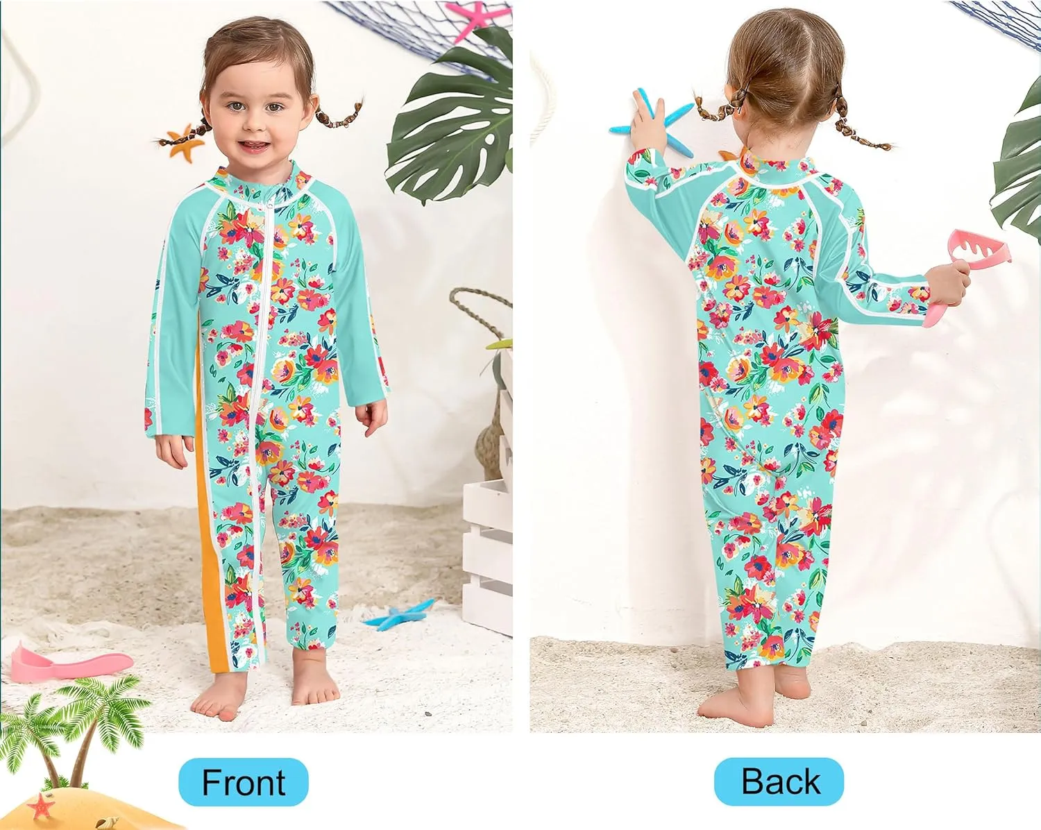 BesserBay Unisex Baby UPF 50  Long Sleeve Zip Up One Piece Swimsuit 0-36 Months