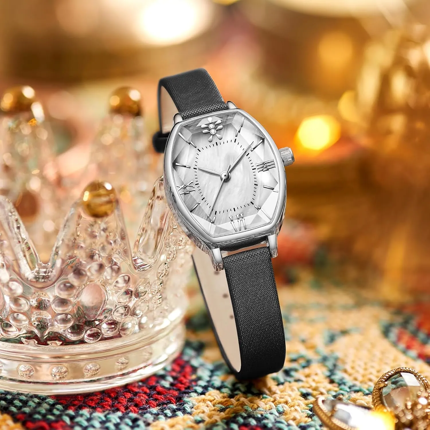 BESTKANG Womens Watch Elegant Dainty Leather Band Watches for Women Analog Quartz Watch Tonneau Dress Ladies Wrist Watch