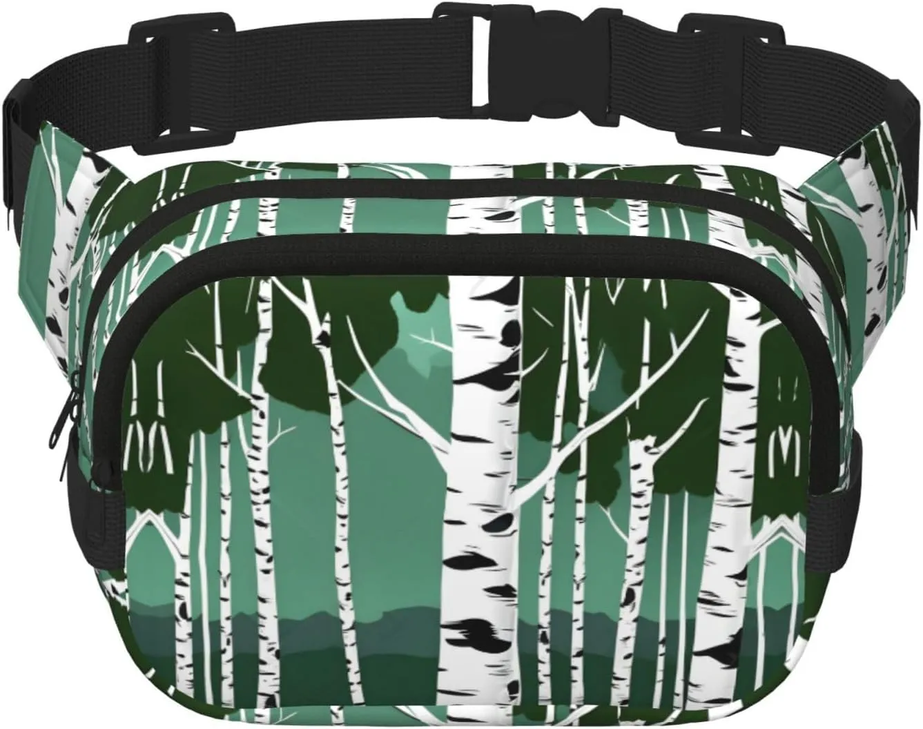 Birch Trees Print Square Double Layer Waist Bag,Fashionable Unisex,Perfect For Running,Travel And Fitness