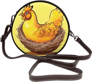 Bird'S Nest Golden Chicken Removable Shoulder Strap Waterproof Leather Shoulder Round Bag Crossbody Bag Travel Shopping Dating Handbag Purse